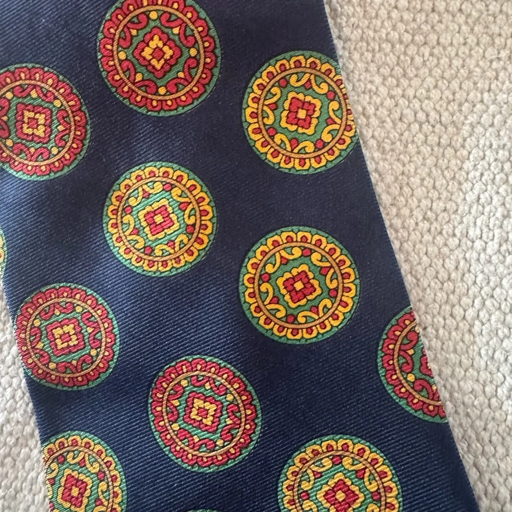 Burberry Navy Tie with Red and Gold Medallions - Picture 3 of 5